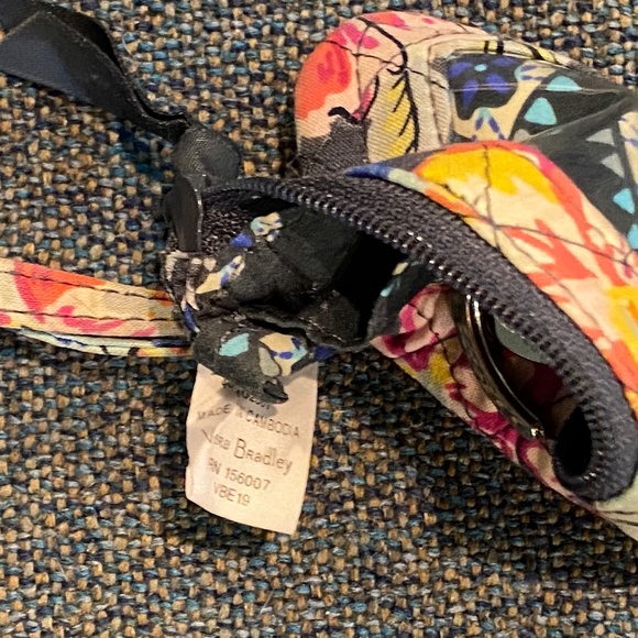 Vera Bradley Key Ring Lanyard Coin Card ID Window Zipper Navy Blue Floral Wallet - Picture 8 of 8